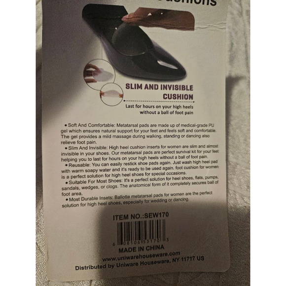 Women's Uniware Gel Cushions Shoe Inserts Pads 3.5"x2.4" Invisible - Picture 4 of 4